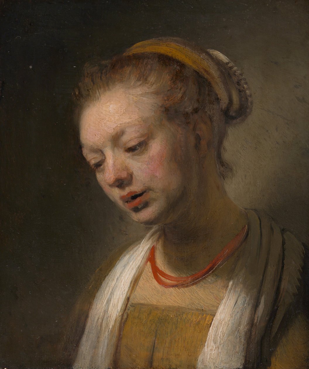 Nuori nainen punaisella kaulakorulla, n. 1645. tekijältä Unbekannt