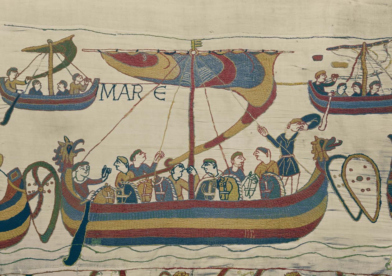 Normanin hyökkäyslaivasto ylittää kanavan, Bayeux Tapestry tekijältä Unbekannt Unbekannt