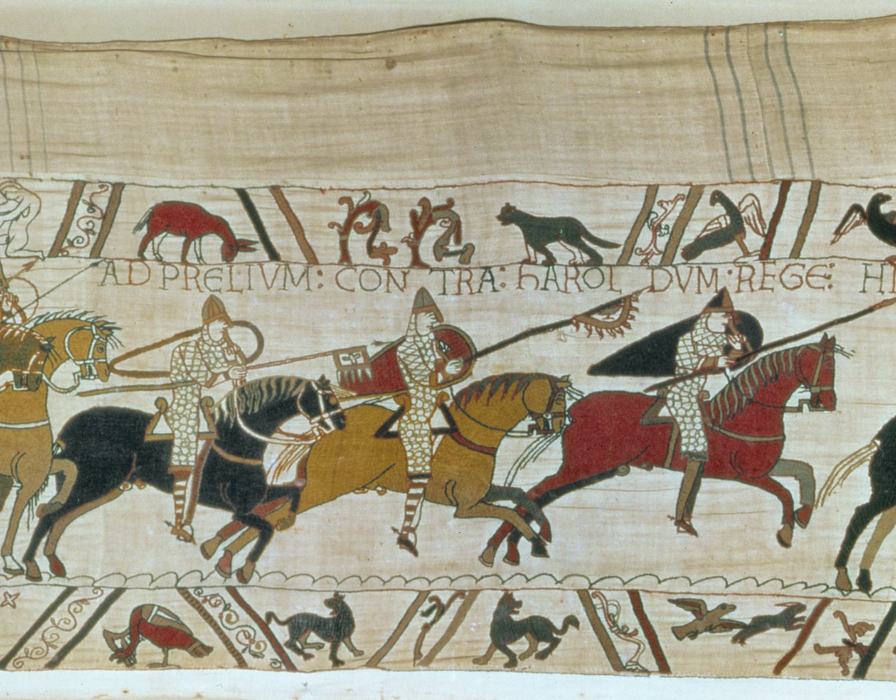 Herttua William johdattaa ritarinsa taisteluun, Bayeux Tapestry tekijältä Unbekannt Unbekannt