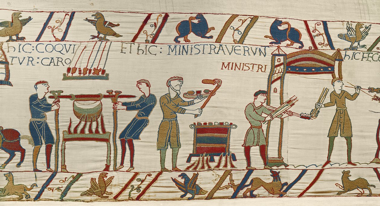 Norman kokit valmistavat pidot Williamille, Bayeux Tapestry tekijältä Unbekannt Unbekannt