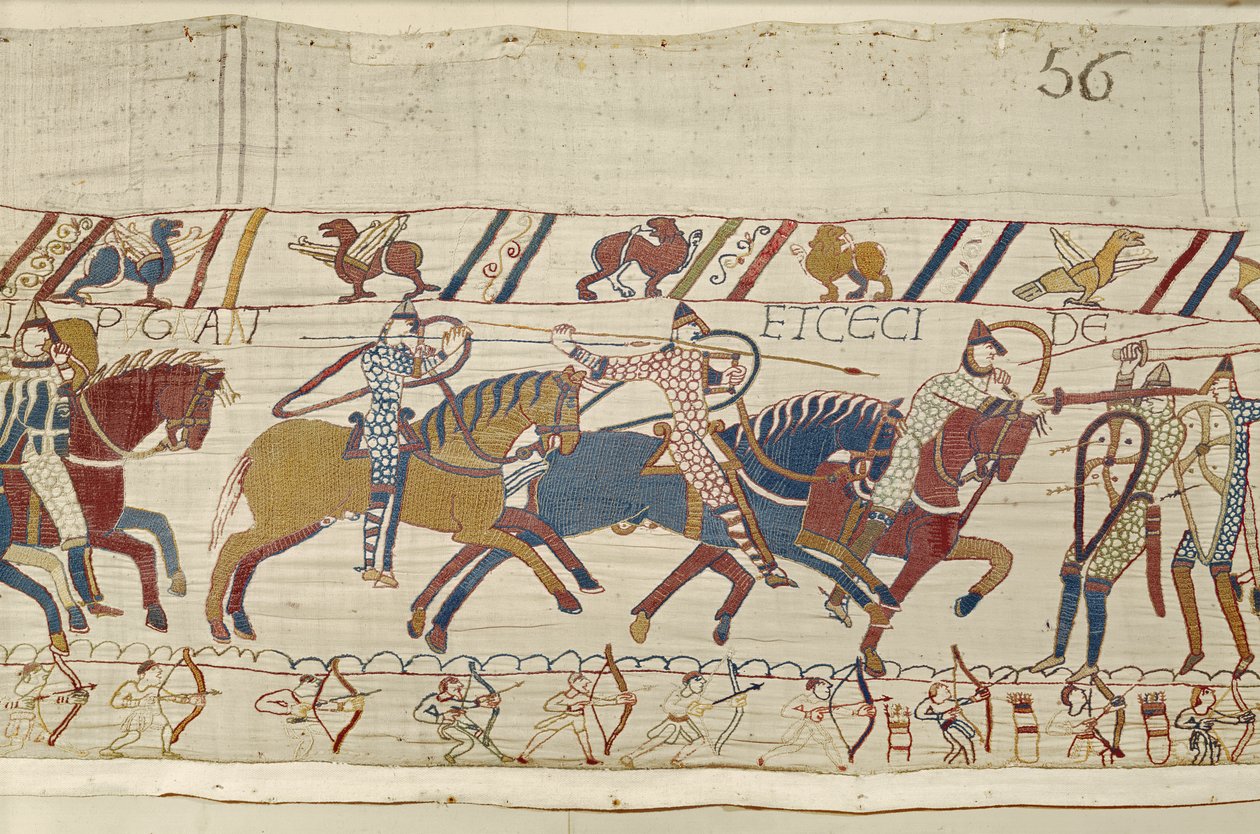 Normanit taistelevat ja tappavat niitä, jotka olivat kuningas Haroldin kanssa, Bayeux Tapestry tekijältä Unbekannt Unbekannt