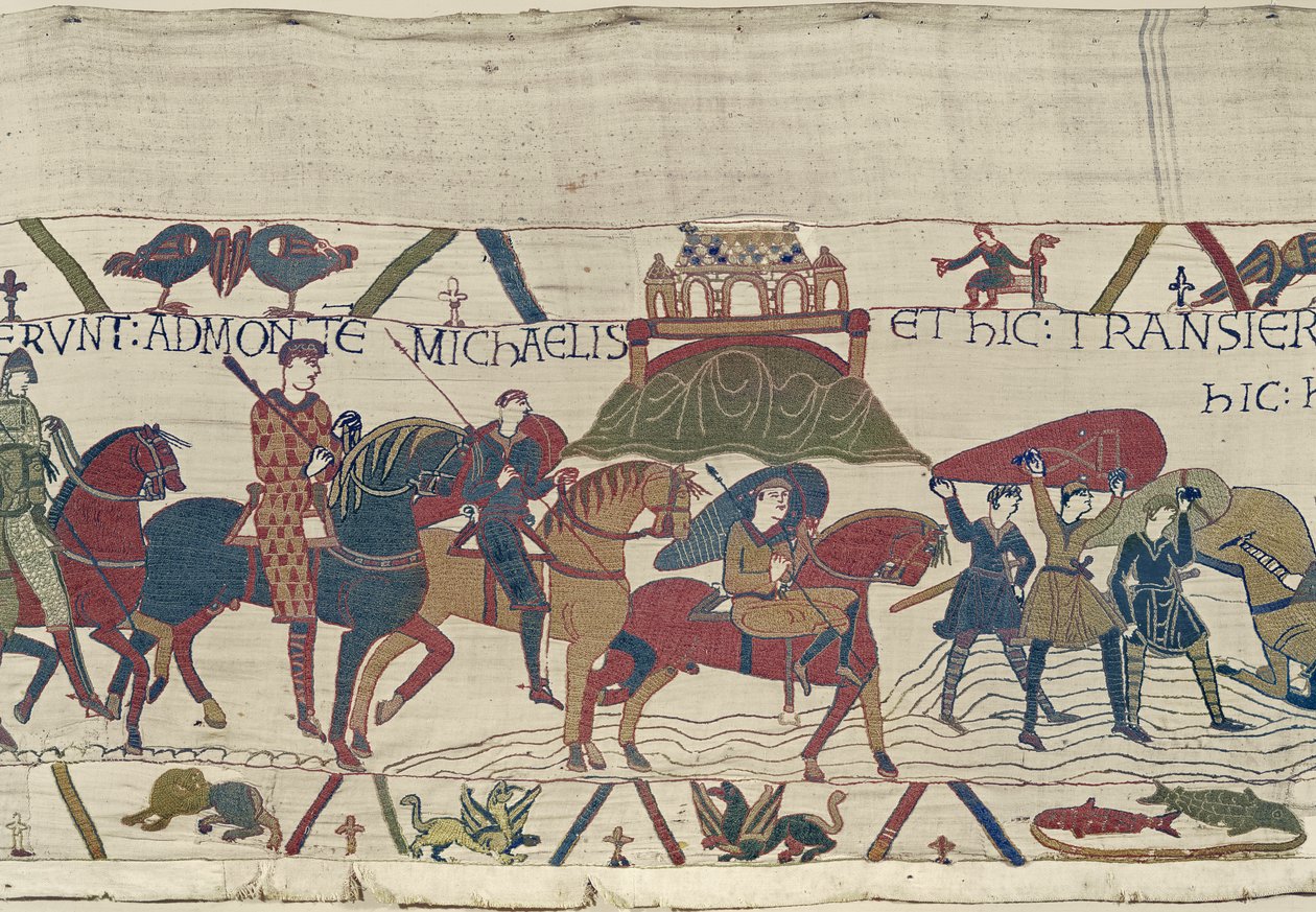 William johdattaa armeijansa Bretagneen, missä he juuttuvat juoksuhiekkaan, Bayeux Tapestryyn tekijältä Unbekannt Unbekannt