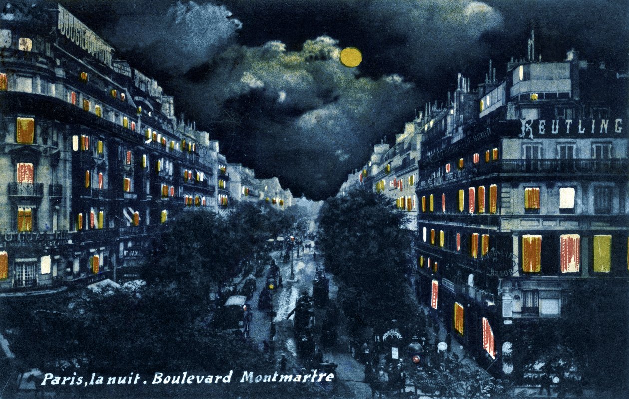 Boulevard Montmartre yöllä, Pariisi, noin 1900. tekijältä Unbekannter Künstler