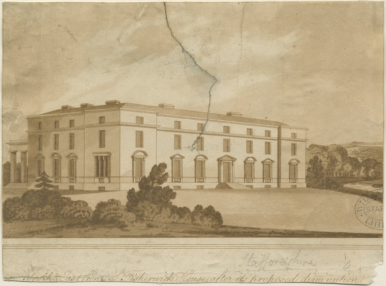 Fisherwick Hall: akvatintakaiverrus ja [?1800-luku] tekijältä Unbekannt