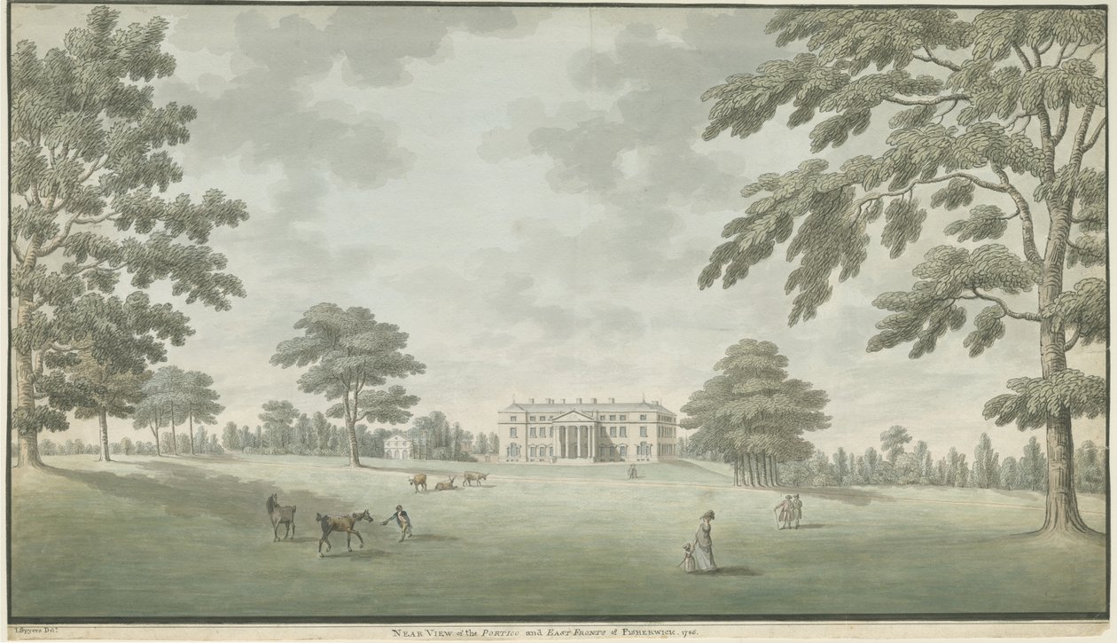 Fisherwick Hall: akvarellimaalaus, 1786 tekijältä Unbekannt