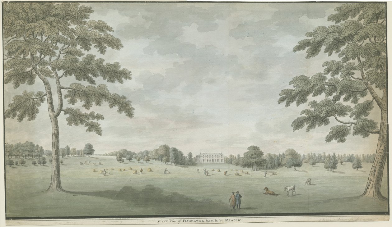 Fisherwick Hall: akvarellimaalaus, nd [1786] tekijältä Unbekannt