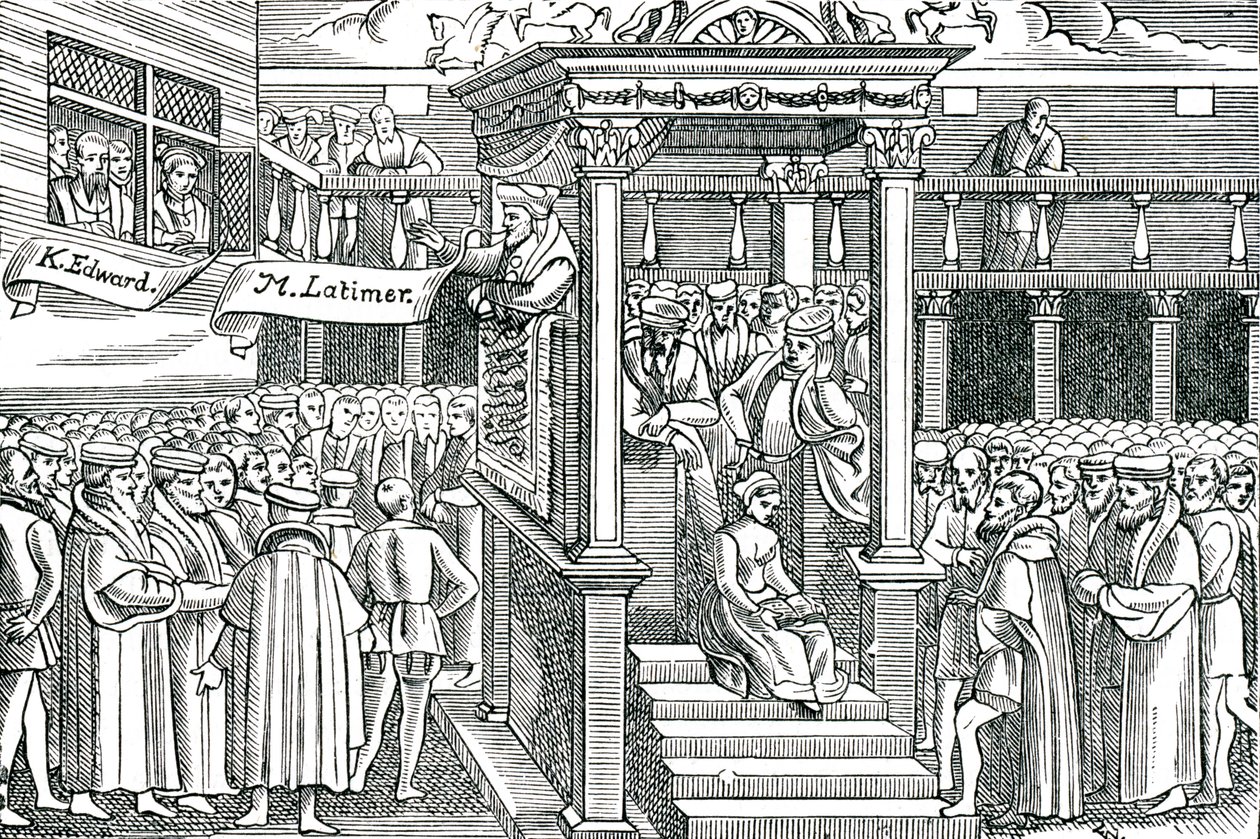 Latimer saarnaa ennen Edward VI:ta tekijältä Unbekannter Künstler