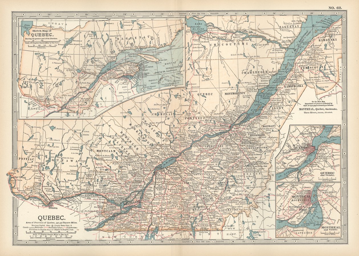 Quebecin kartta, Kanada, noin 1900 (kaiverrus). tekijältä Unbekannter Künstler