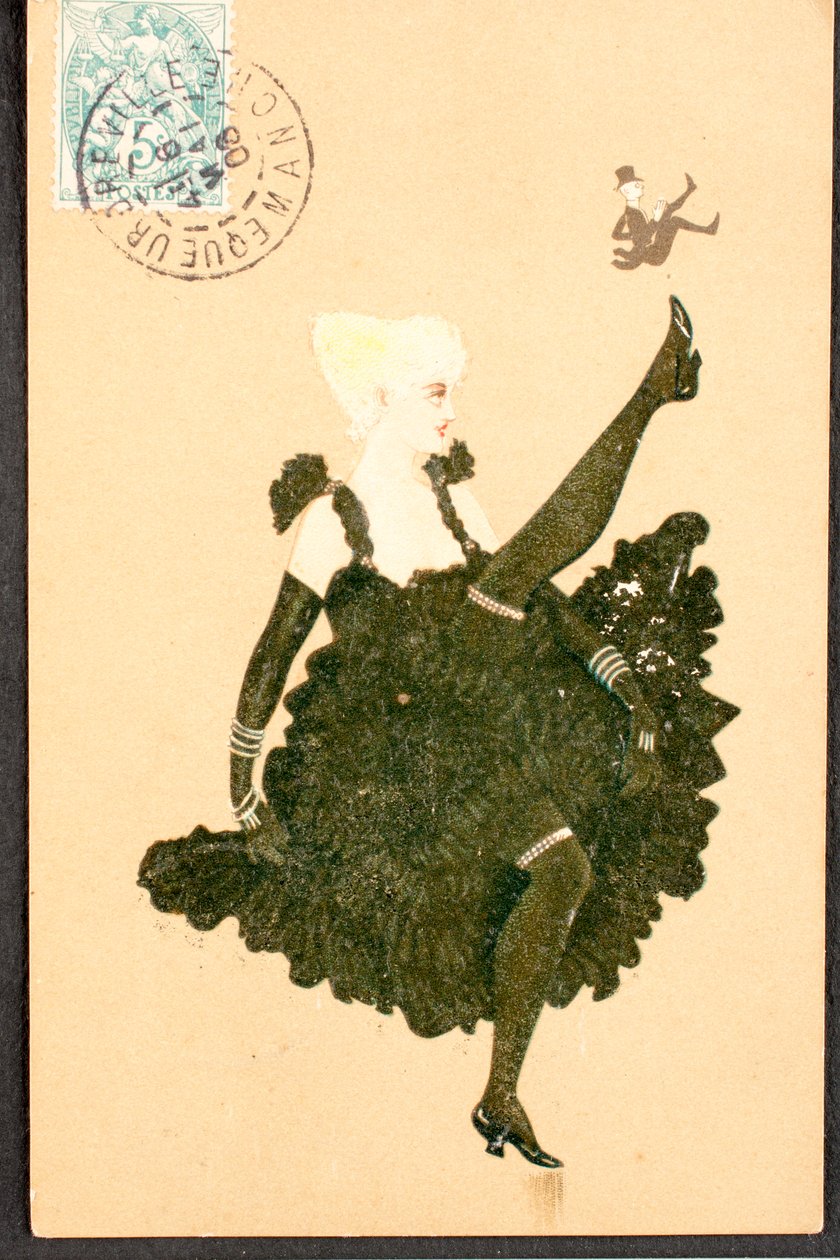 Vanha postikortti/ranskalainen Cancan/Belle Epoquen nainen tekijältä William M. Timlin