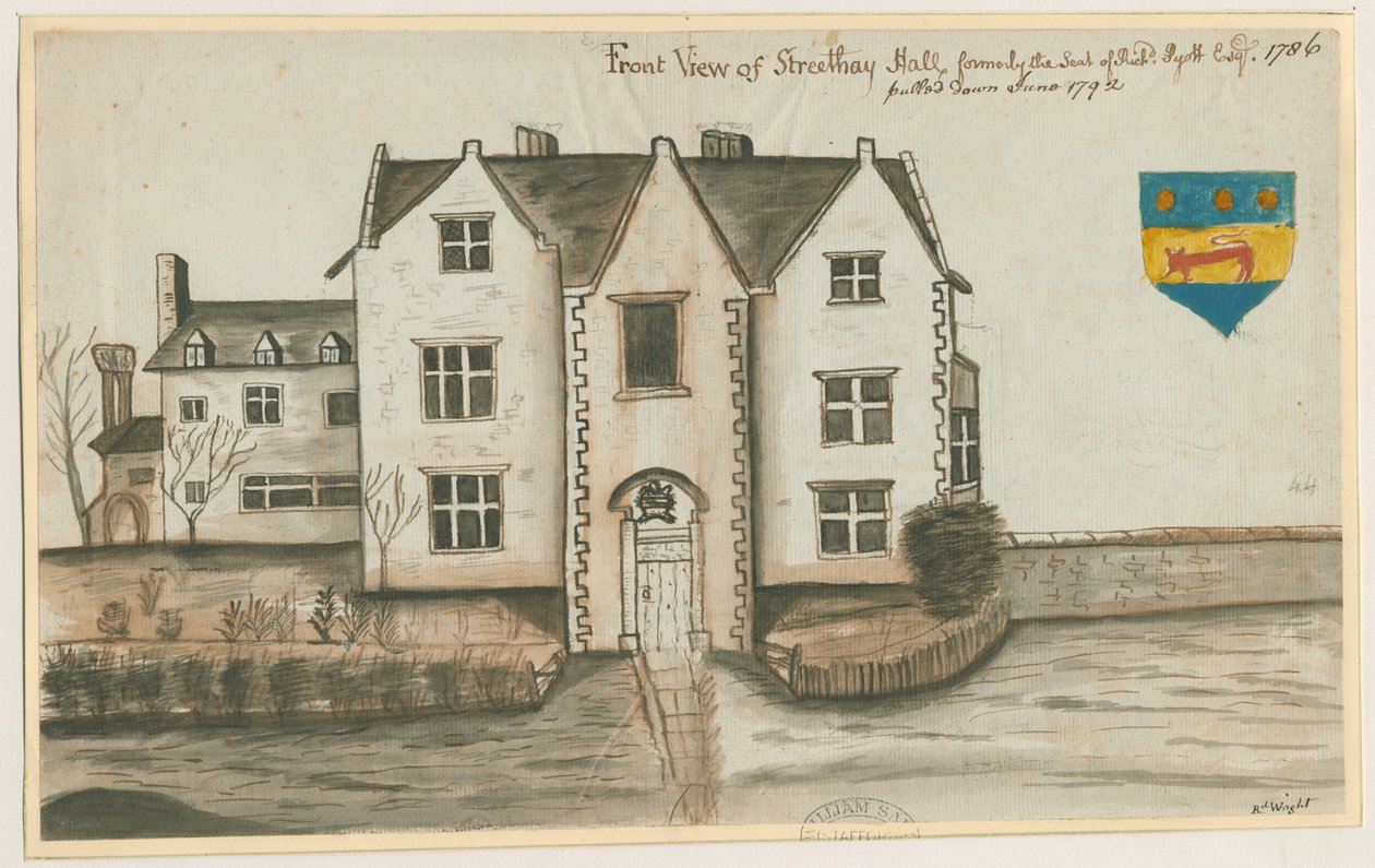 Streethay Hall: akvarellimaalaus, 1786 tekijältä Unbekannt