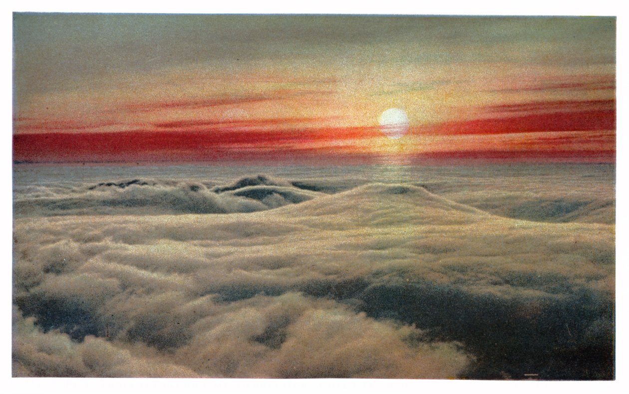 Auringonnousu pilvien yläpuolella, noin 1930 (tulostus) tekijältä Unbekannter Künstler