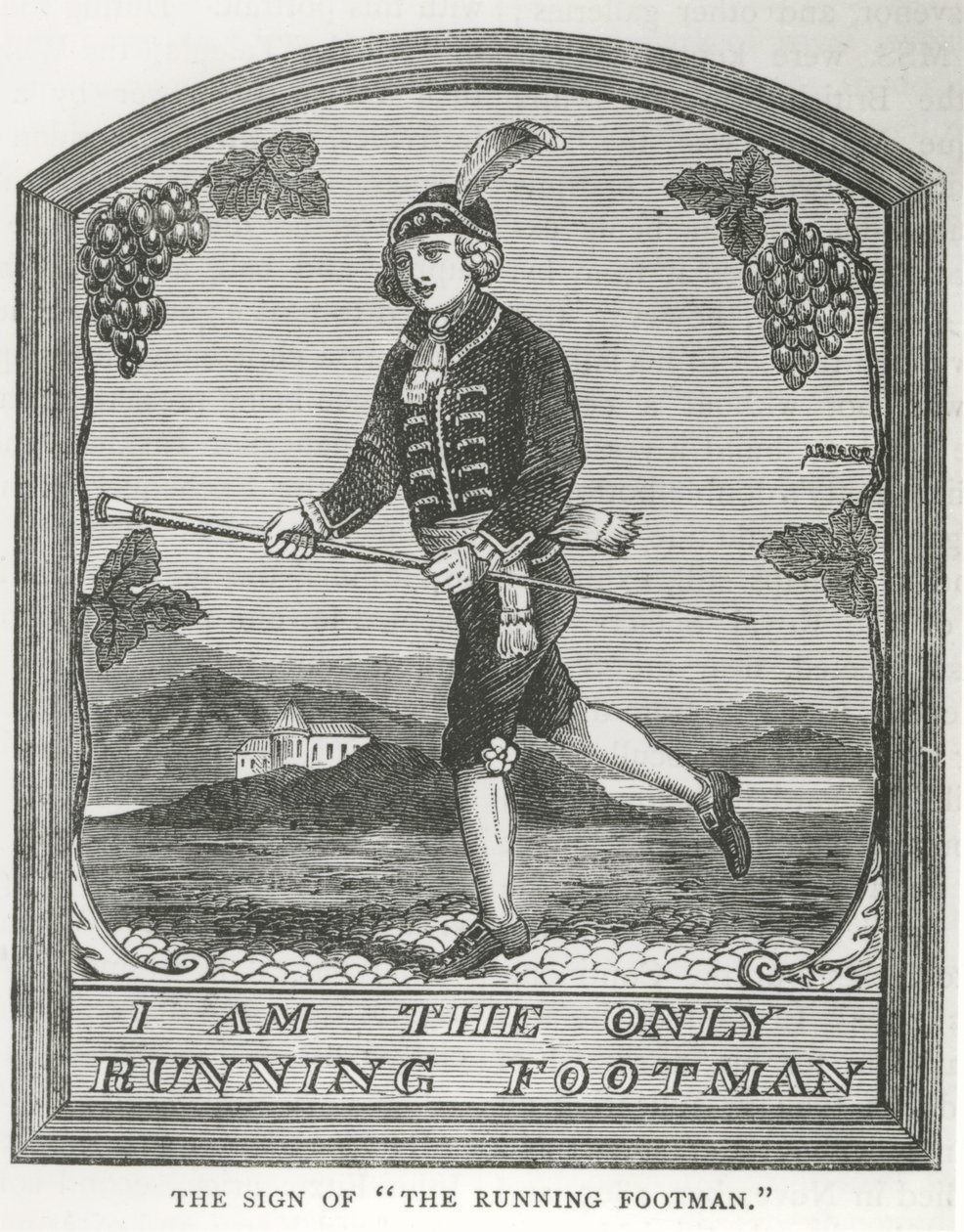 The Running Footman -majatalon kyltti (kaiverrus) tekijältä Unbekannt