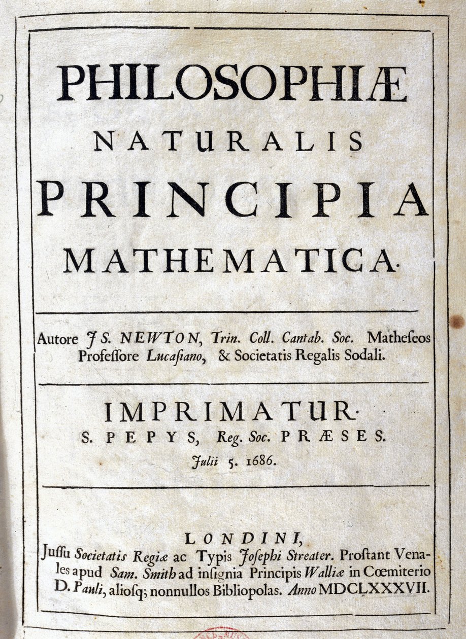 Nimisivu Newtonin "Principia Mathematicaan" tekijältä Unbekannt