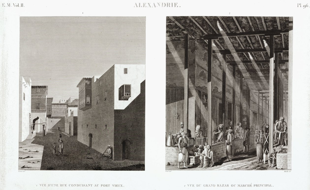Kaksi näkymää Aleksandriaan, Egyptiin, n. 1798 tekijältä Unbekannt