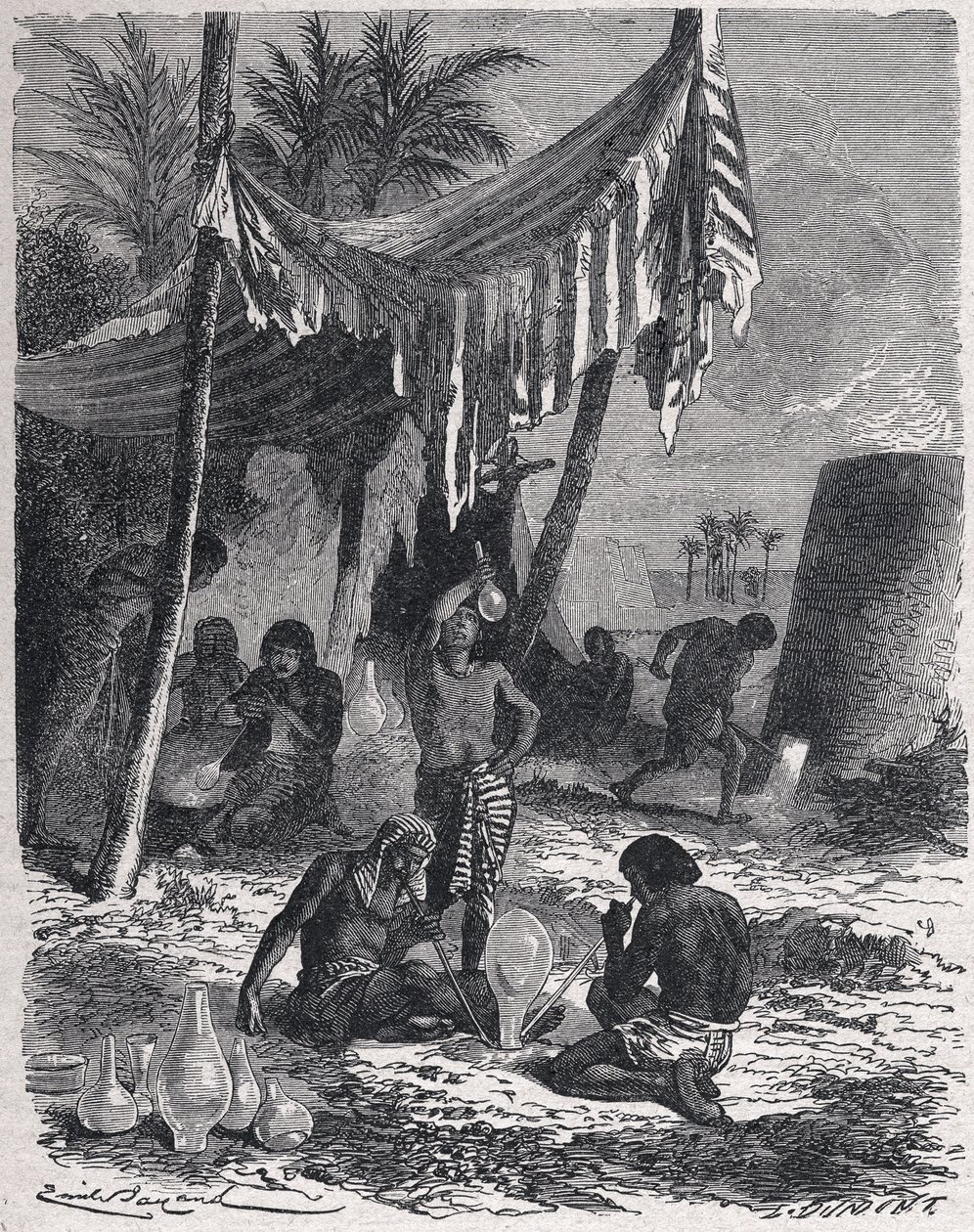 lasinvalmistus muinaisessa Egyptissä, noin 1880 (kaiverrus). tekijältä Unbekannter Künstler