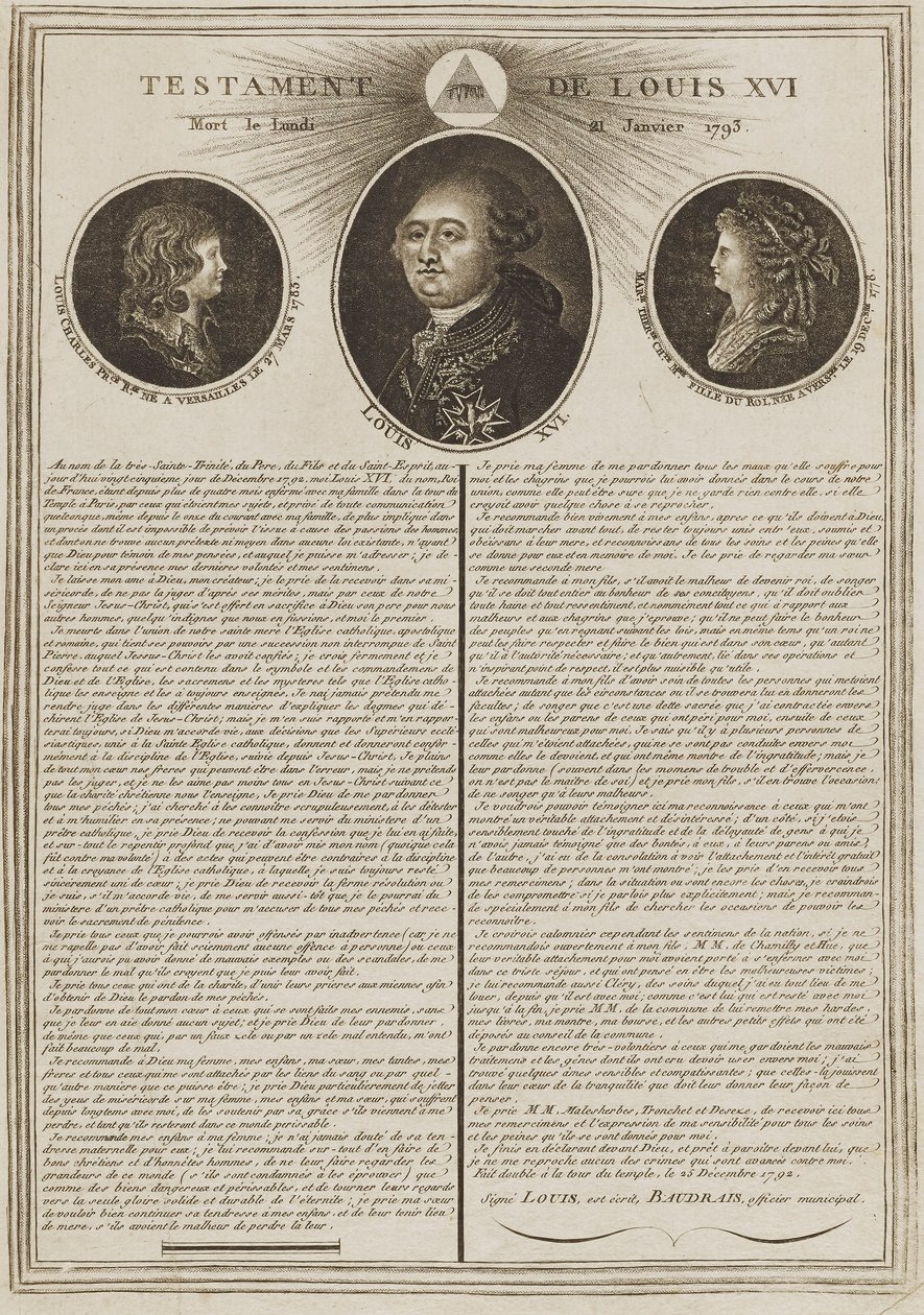 Ludvig XVI:n testamentti tekijältä Unidentified