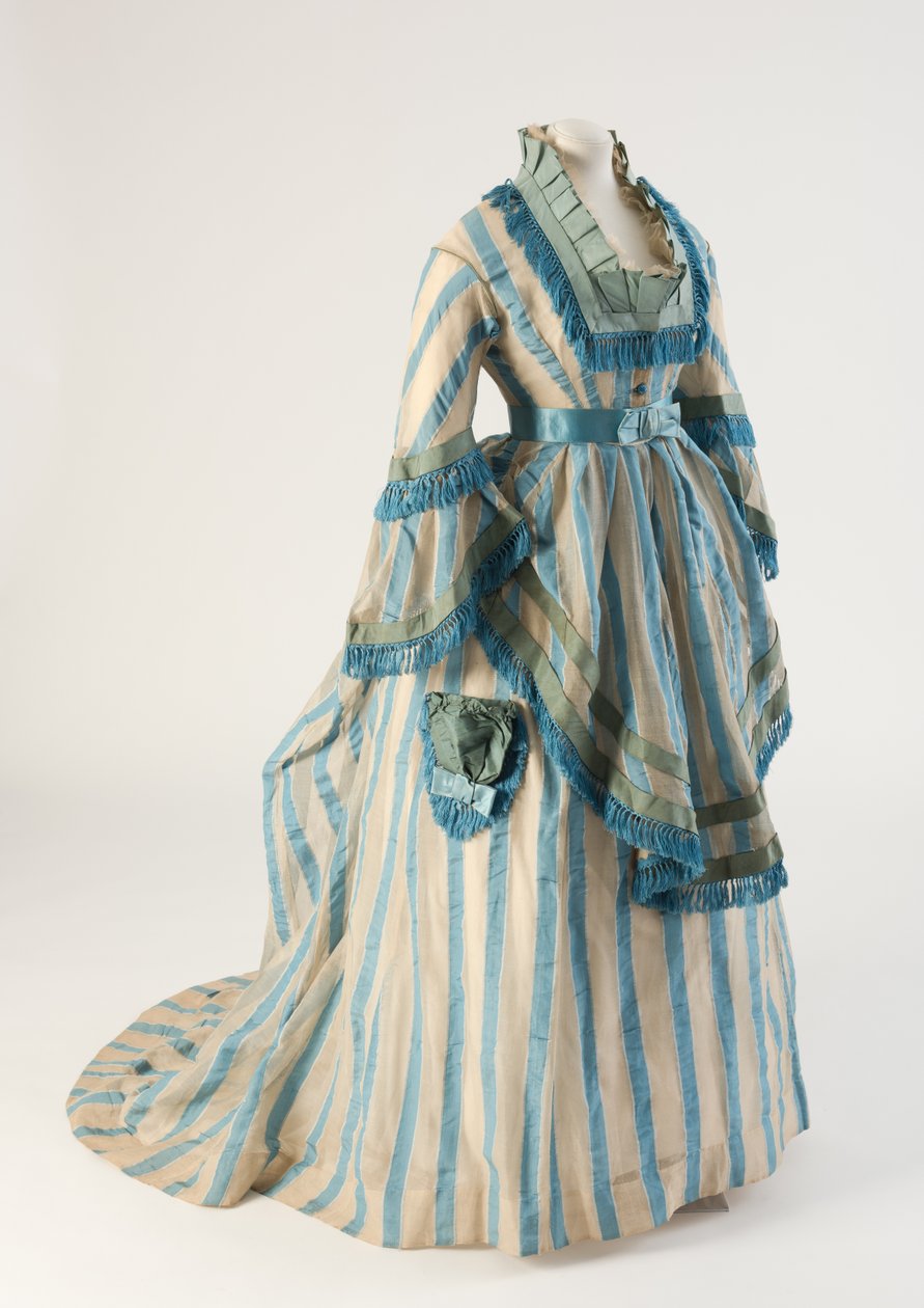 Siniraitainen puuvillaharsopäivämekko, 1874 (puuvilla) tekijältä Unbekannt Unbekannt