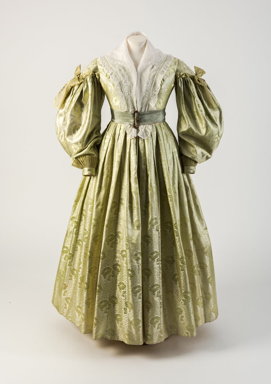 Vaaleanvihreä kudottu silkkimekko gigot-hihoilla, 1835 (silkki) tekijältä Unbekannt Unbekannt