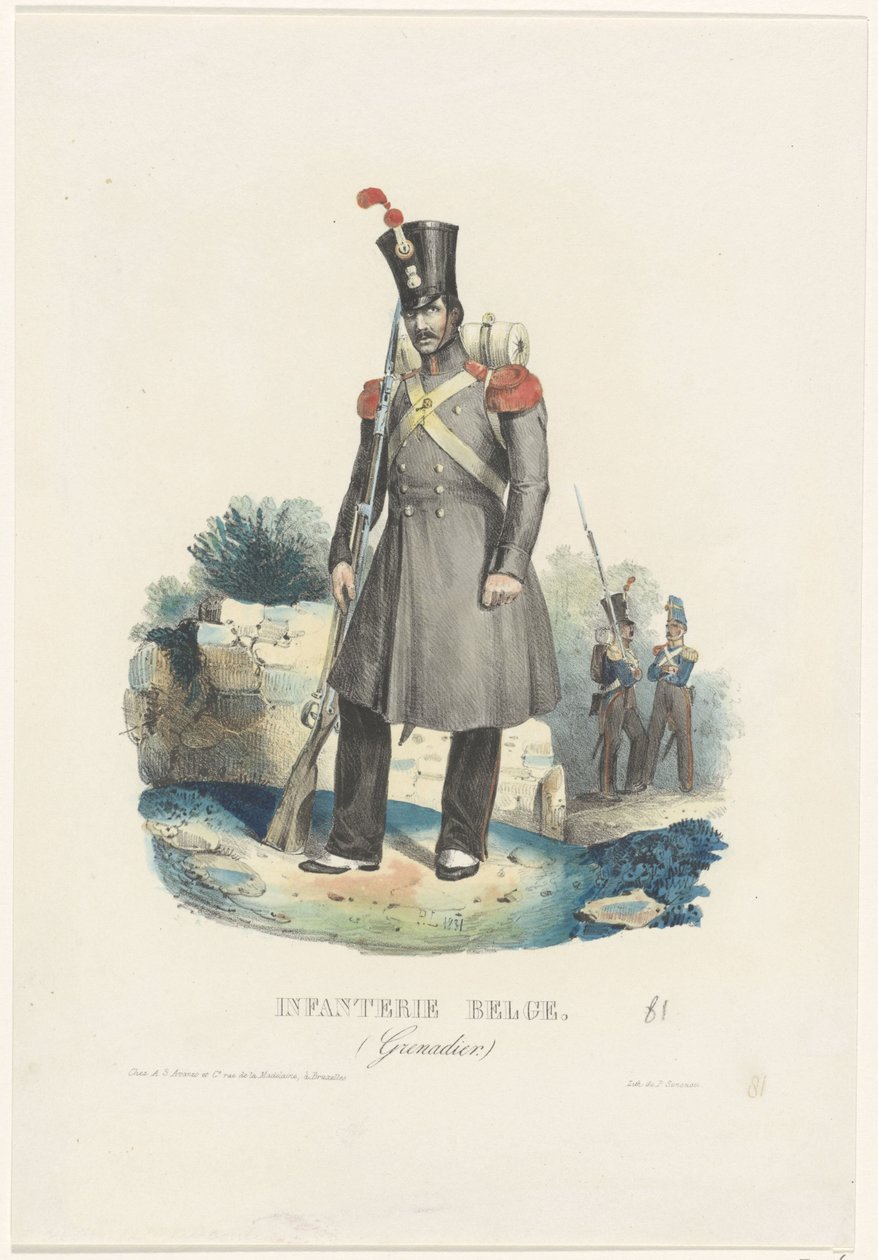 Belgialainen lestari, 1831 Belgian jalkaväki. (Krenaatteri.) (otsikko esineessä) tekijältä Unknown