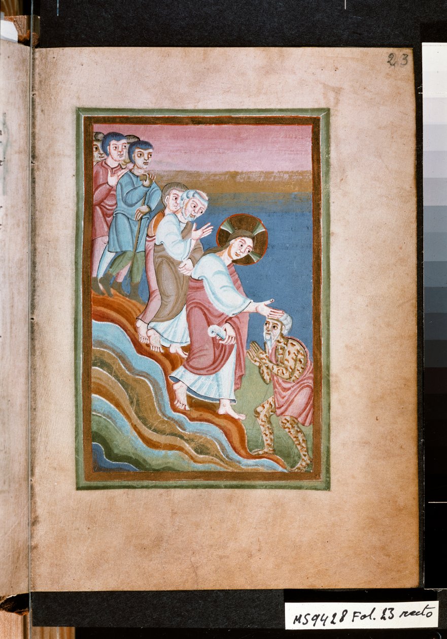 Kristus parantaa spitaalisen, noin 1035 (pienoiskuva). tekijältä Unknown artist