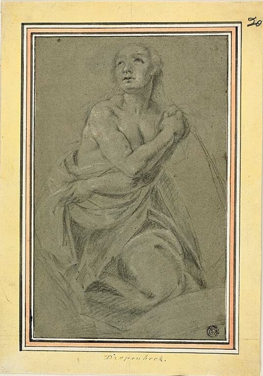 Draped polvistuva nainen alasti tekijältä Unknown artist