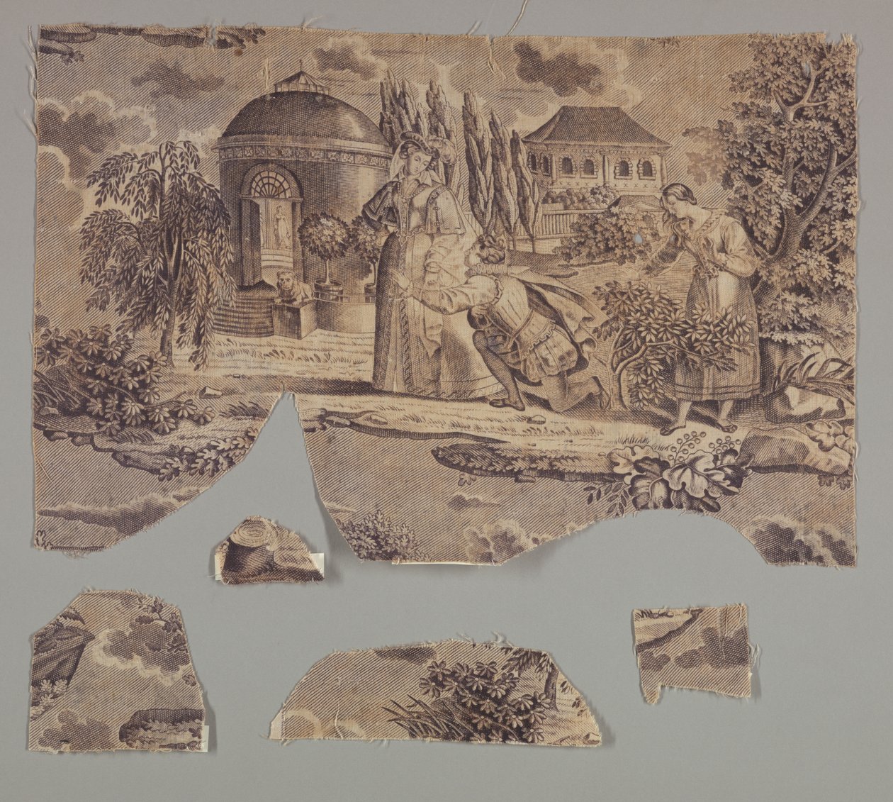 Istuva nainen ja parrakas mies maisemassa, 1740-1802. Suomalainen tekijältä Unknown artist