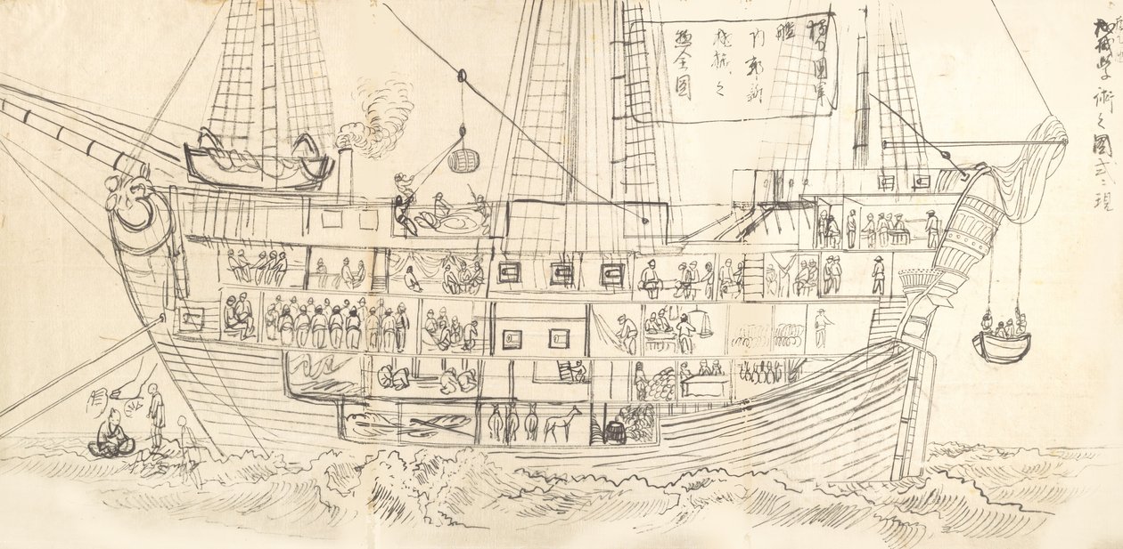 Saksalaisen taistelulaivan sisustus, 1800-luku. tekijältä Unsen