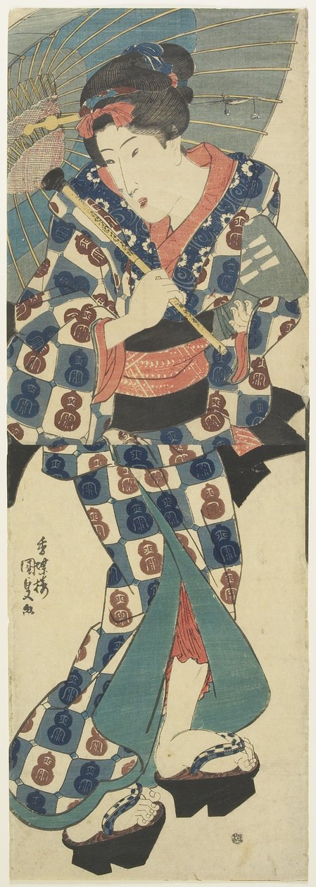 (Nuori tyttö sateenvarjolla), n. 1830-1844 tekijältä Utagawa Kunisada