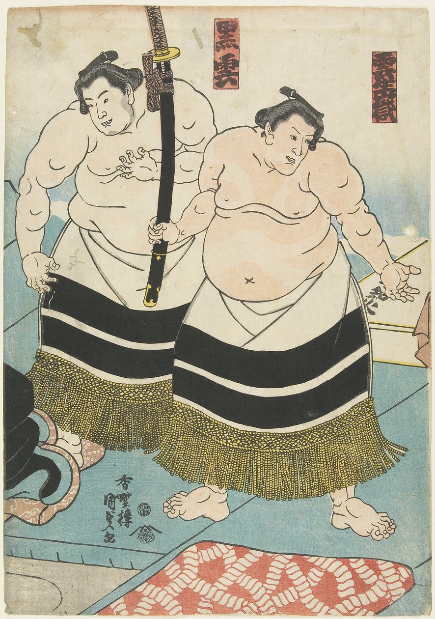 Painijat Unjo_dake ja Kurokumo, 1843-1847 tekijältä Utagawa Kunisada
