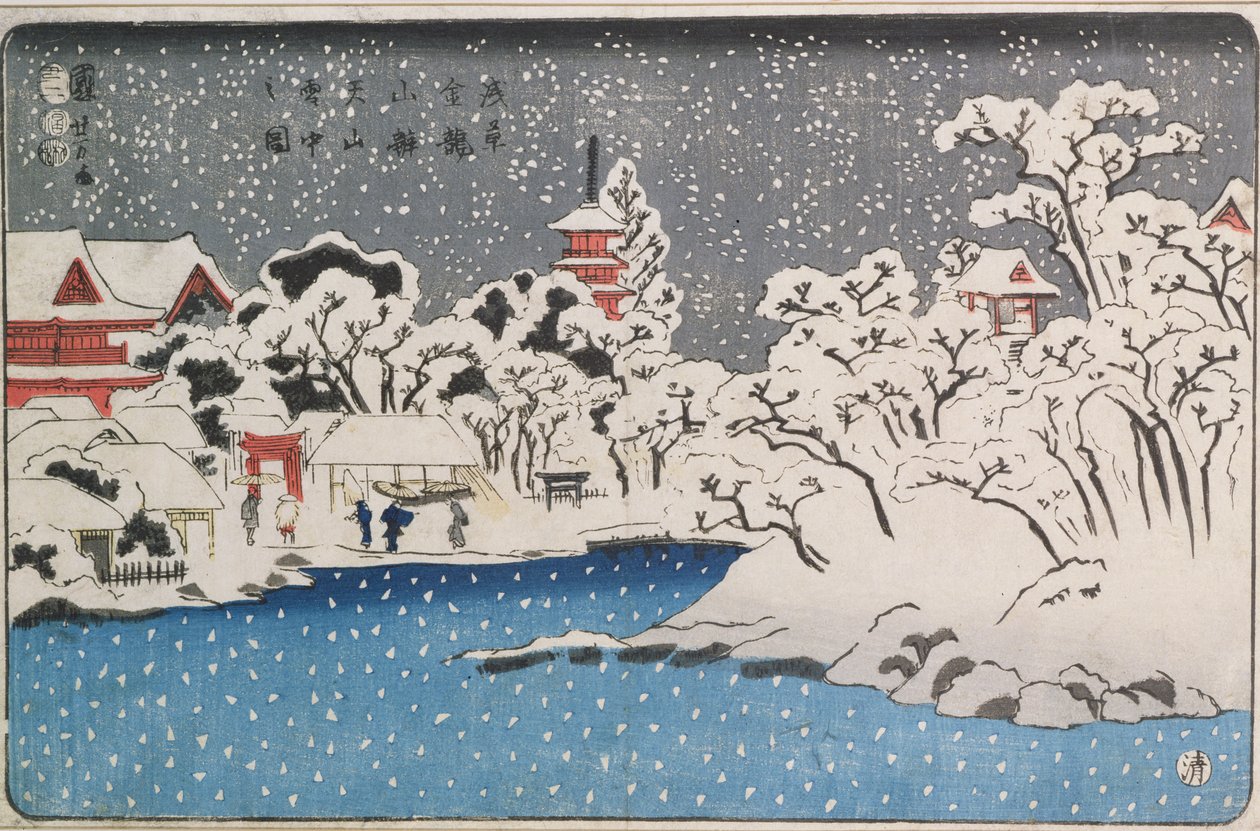 Lumimyrsky Kinryozan-temppelissä (värillinen puupiirrosjälki) tekijältä Utagawa Kuniyoshi