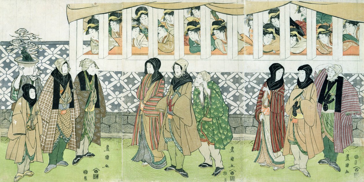 Actors Walking (värillinen puupiirros) tekijältä Utagawa Toyokuni