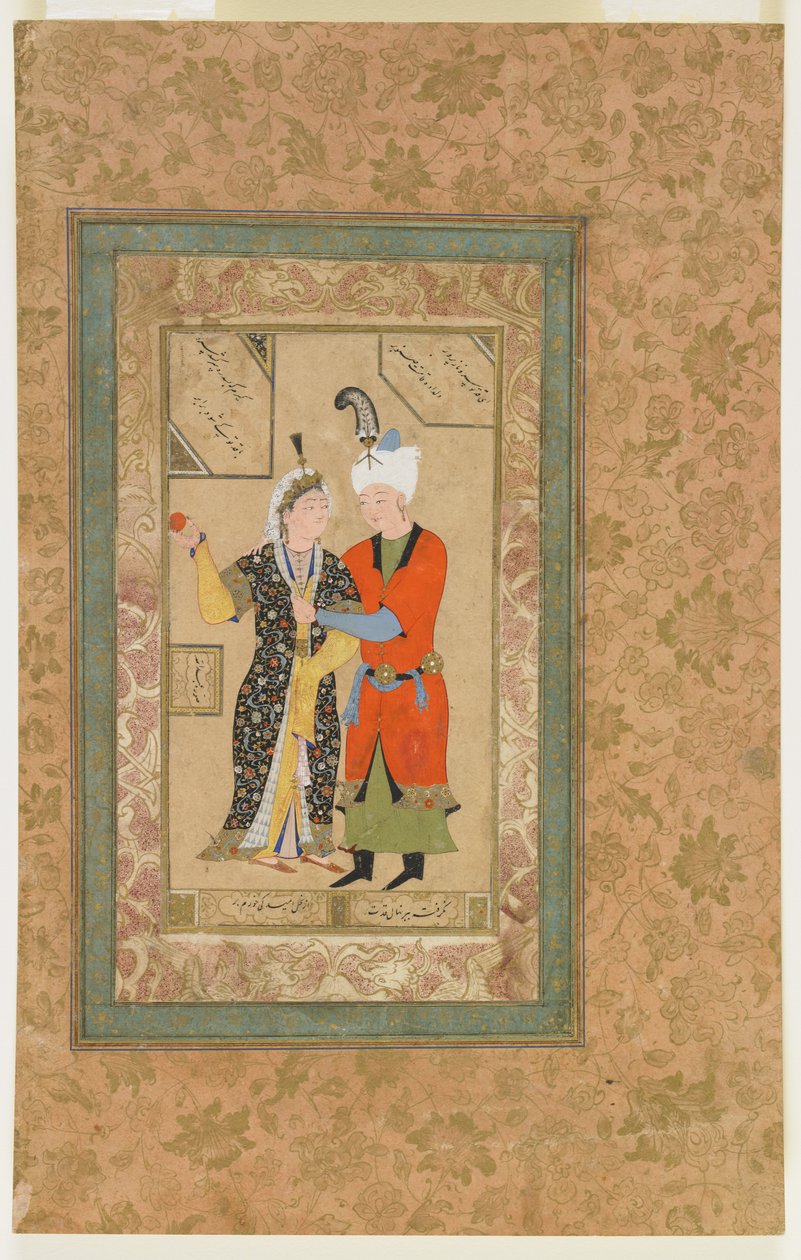 Prinssi ja prinsessa halaavat, n. 1550 tekijältä Uzbek School