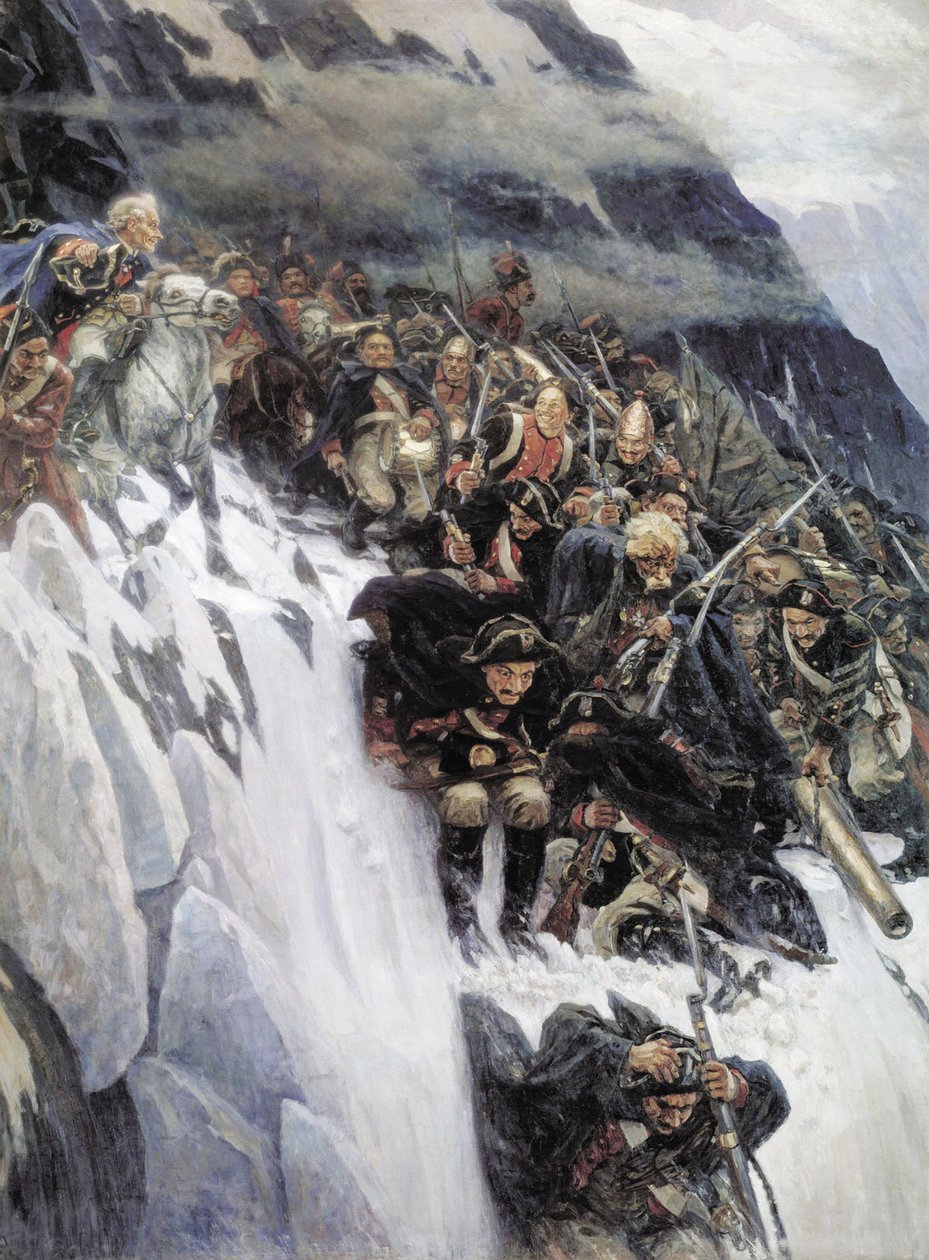 Suvorovin armeija ylitti Alpit 1799, 1899 tekijältä Vasilij Ivanovic Surikov