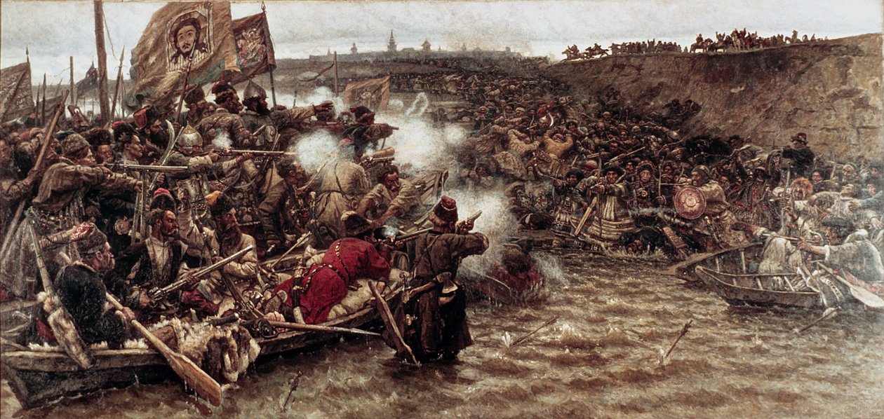 Jermakin Siperian valloitus vuonna 1582, 1895. tekijältä Vasilij Ivanovic Surikov