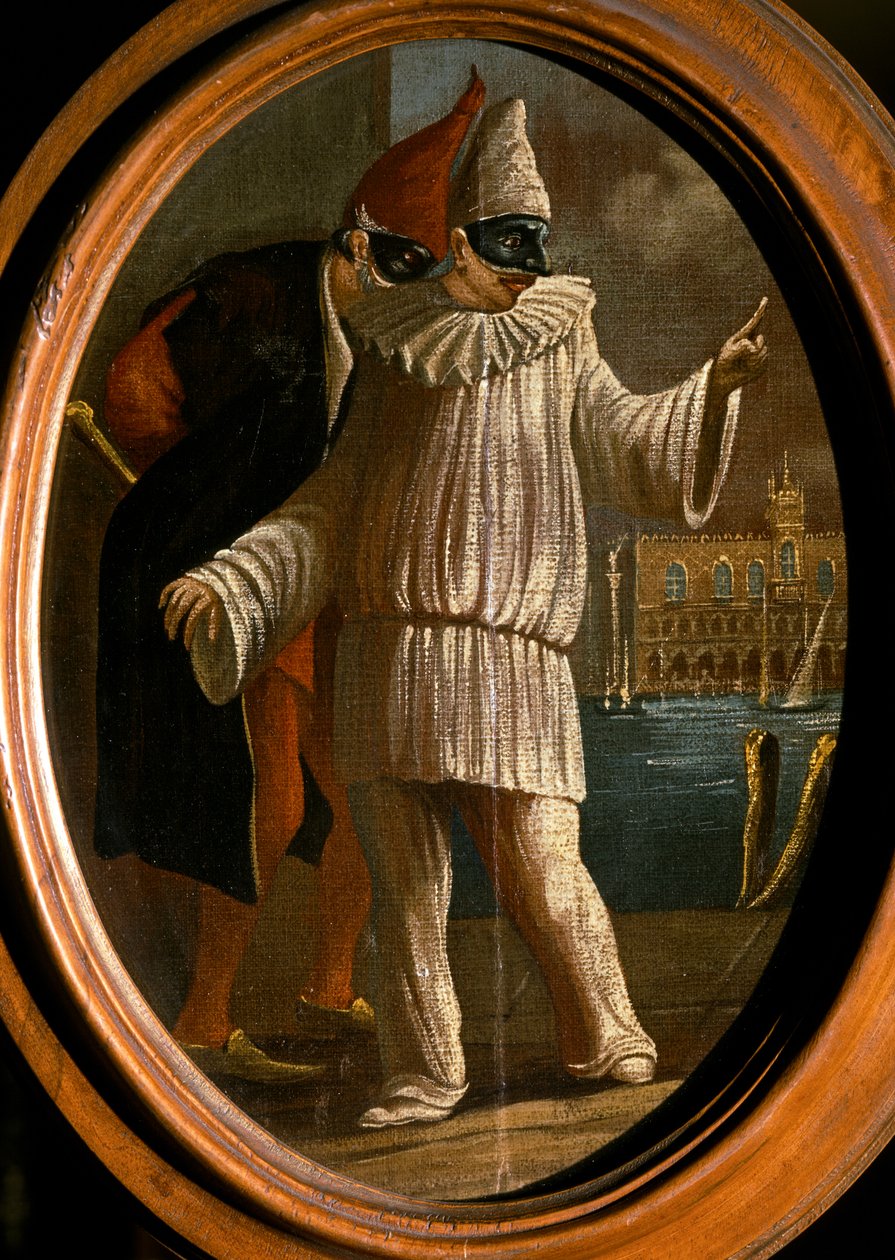 Pulcinella ja Pantalone. 1700-luvulla (öljy) tekijältä Venetian School