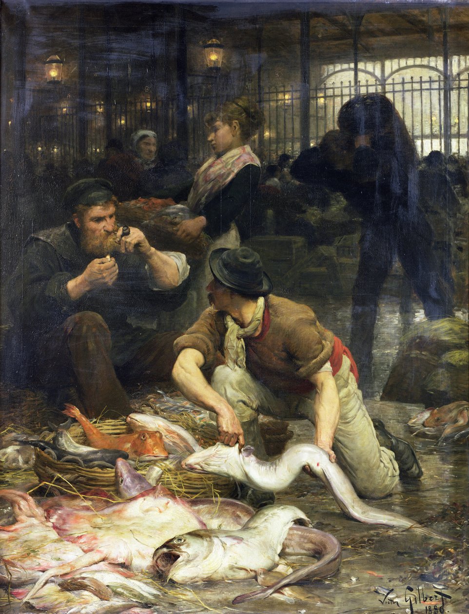 Kalamarkkinat aamulla, 1880 tekijältä Victor Gabriel Gilbert