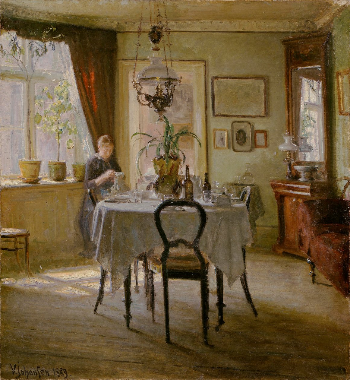 Auringonvalo ruokasalissa, 1889 tekijältä Viggo Johansen