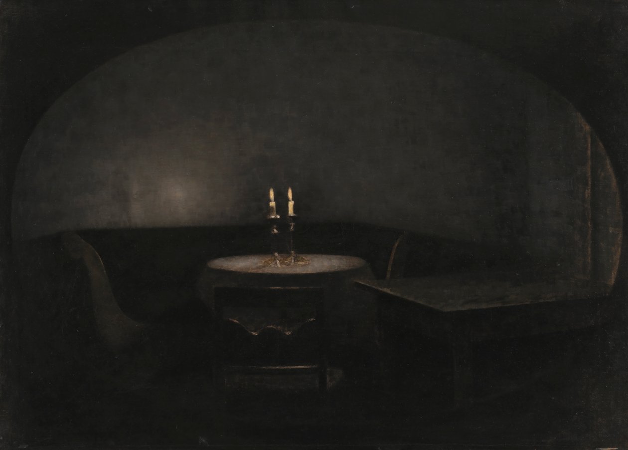 Sisätilat, keinovalot tekijältä Vilhelm Hammershoi