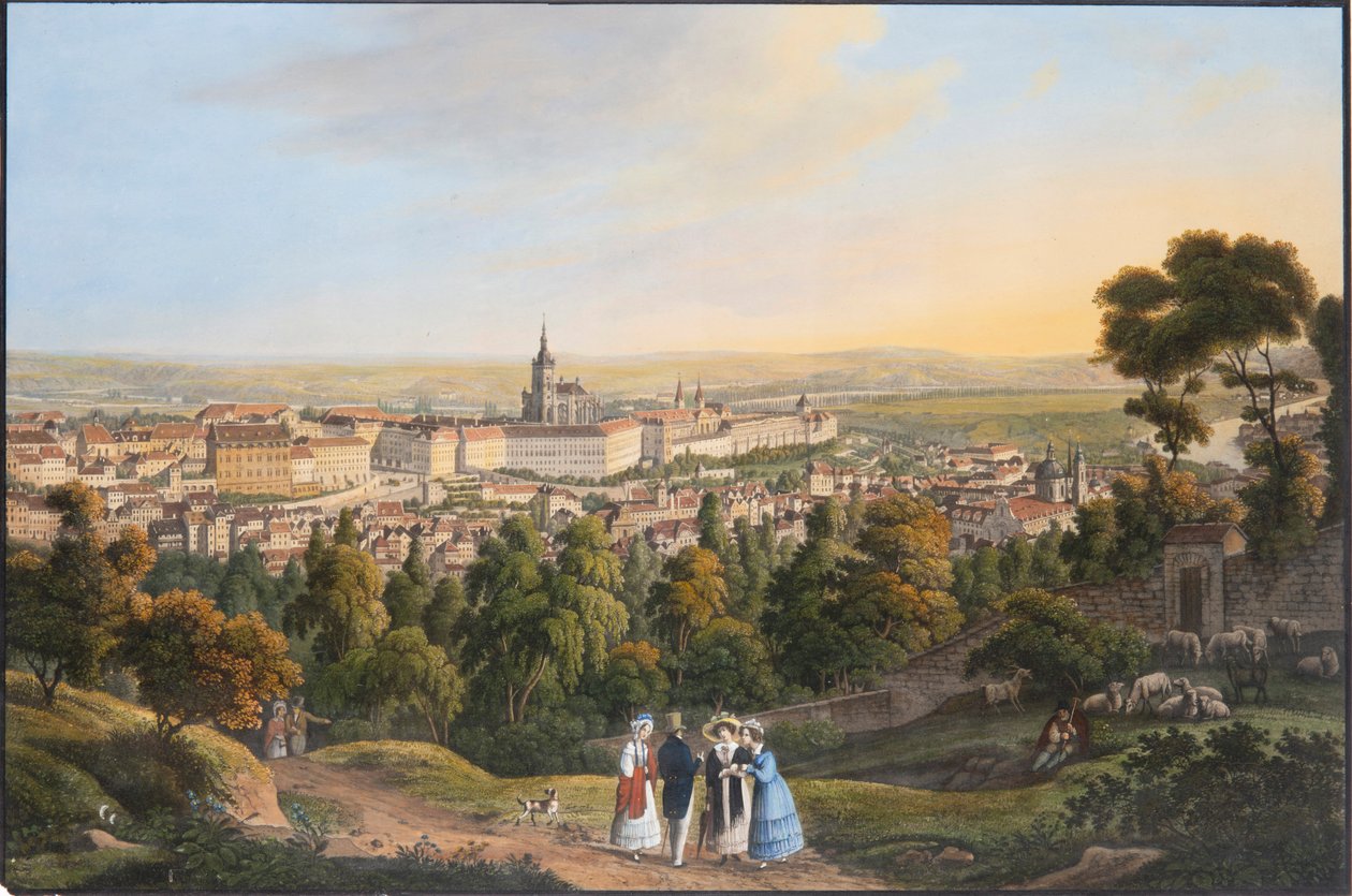 Prahan linnapiiri Hradcany, n. 1830. tekijältä Vincenc Morstadt