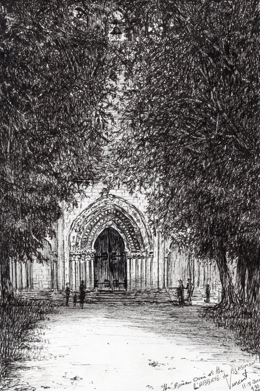 roomalainen ovi labbey de blassimon, 2010, (tussi paperille) tekijältä Vincent Alexander Booth