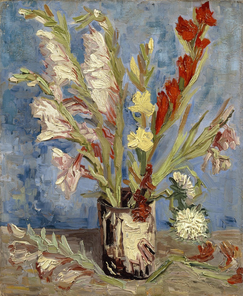 Maljakko puutarha gladioleilla ja kiinalaisilla astereilla tekijältä Vincent van Gogh
