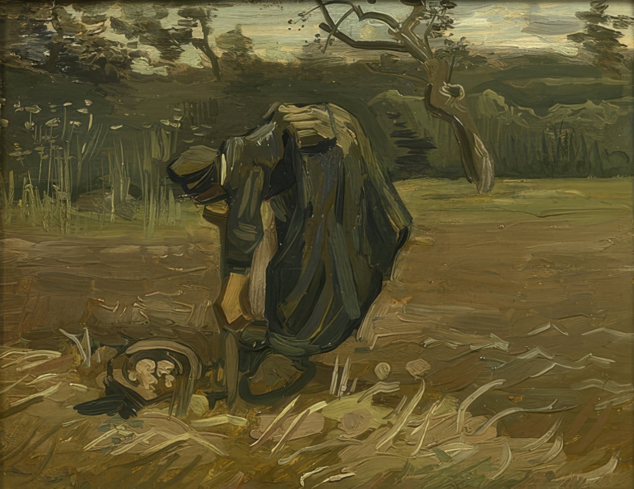 Viljelijän vaimo poimimassa perunoita. 1885 tekijältä Vincent van Gogh