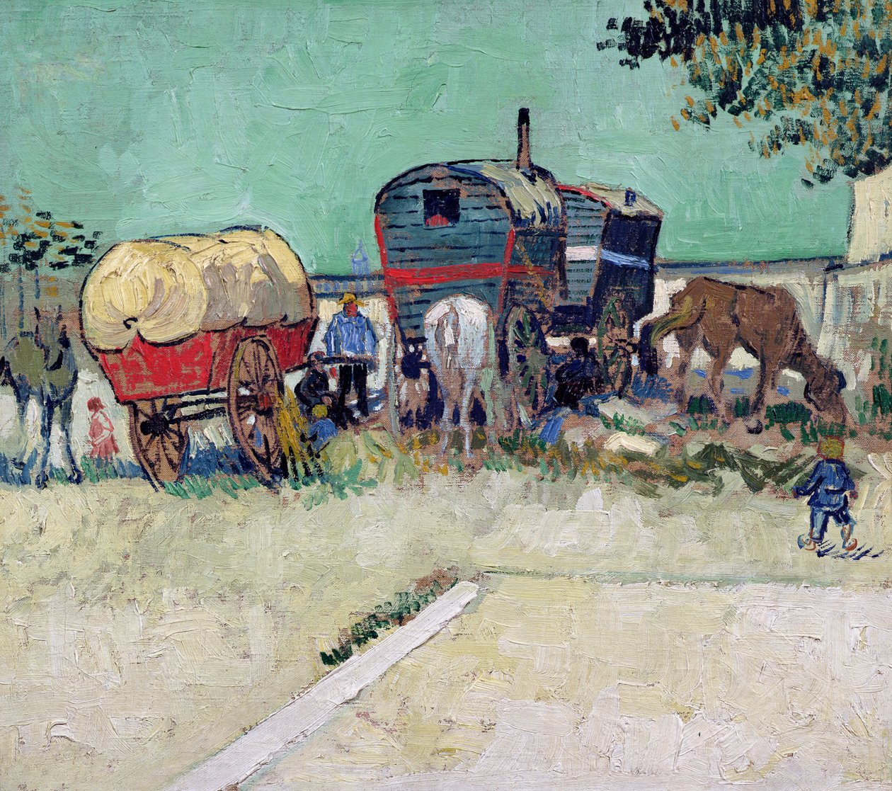 Caravans, Gypsy Campment lähellä Arles tekijältä Vincent van Gogh