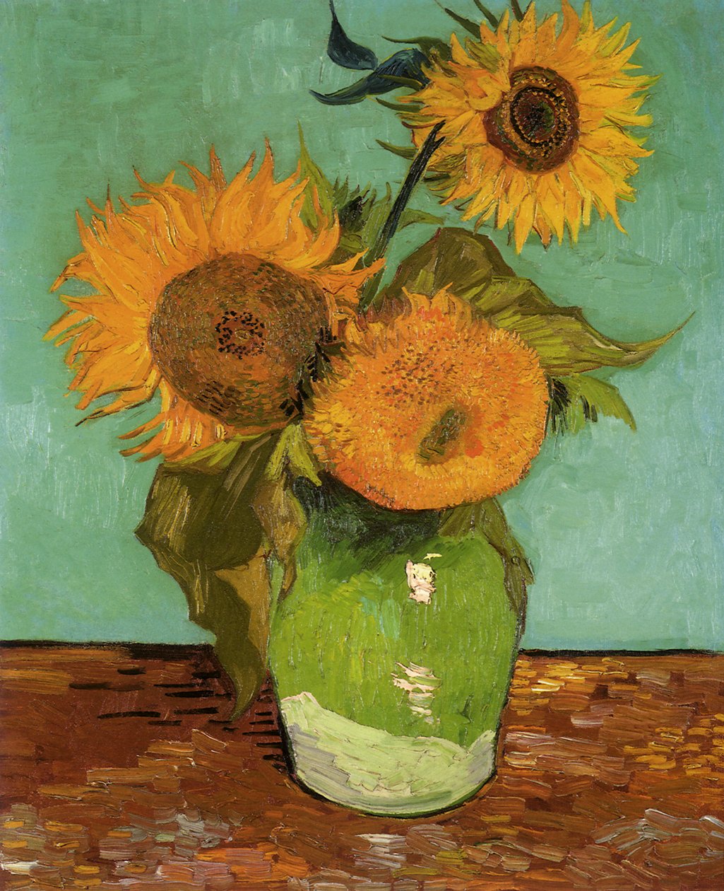 Kolme auringonkukkaa maljakossa tekijältä Vincent van Gogh