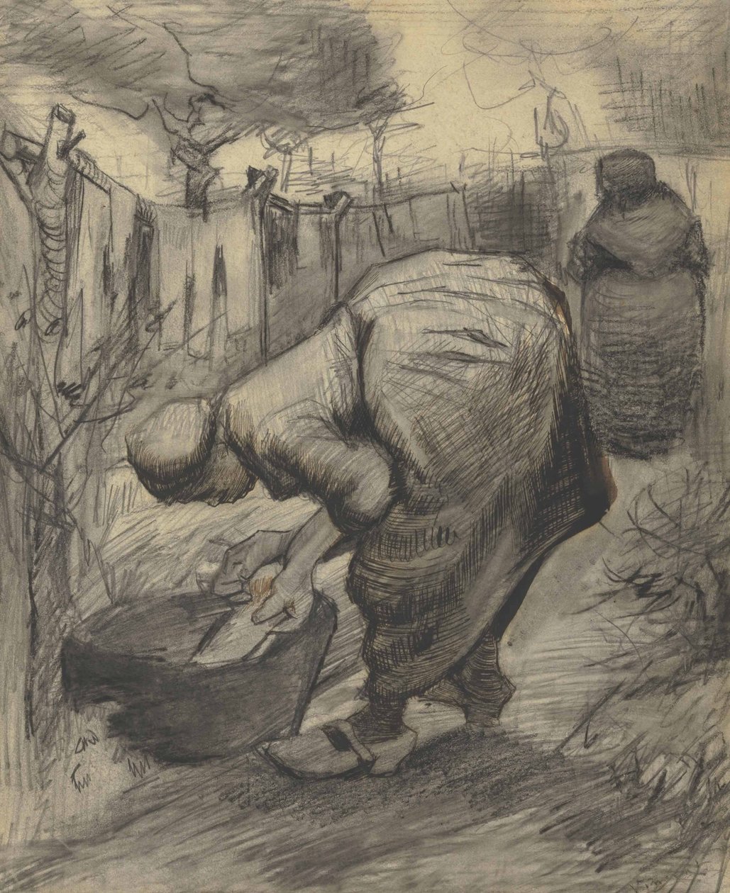 Paysanne au bassin dans un jardin (1885) tekijältä Vincent van Gogh