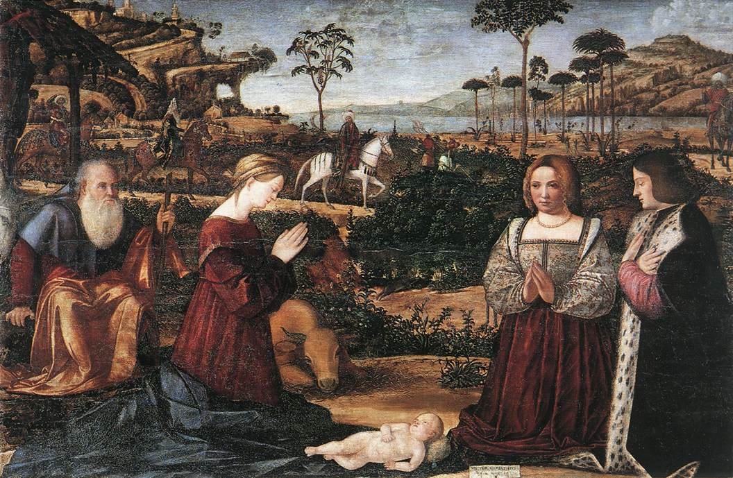 Pyhä perhe kahdella lahjoittajalla tekijältä Vittore Carpaccio