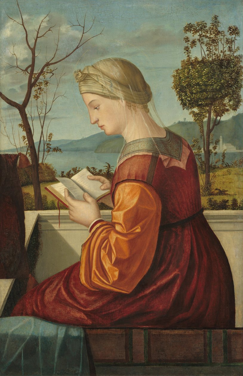 Neitsyt lukeminen, n. 1505. tekijältä Vittore Carpaccio