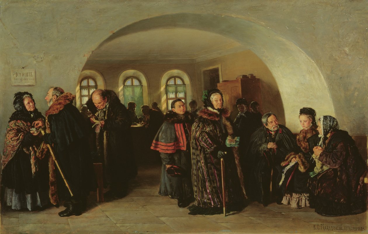 Valtiokonttori eläkepäivänä, 1876 tekijältä Vladimir Egorovic Makovsky