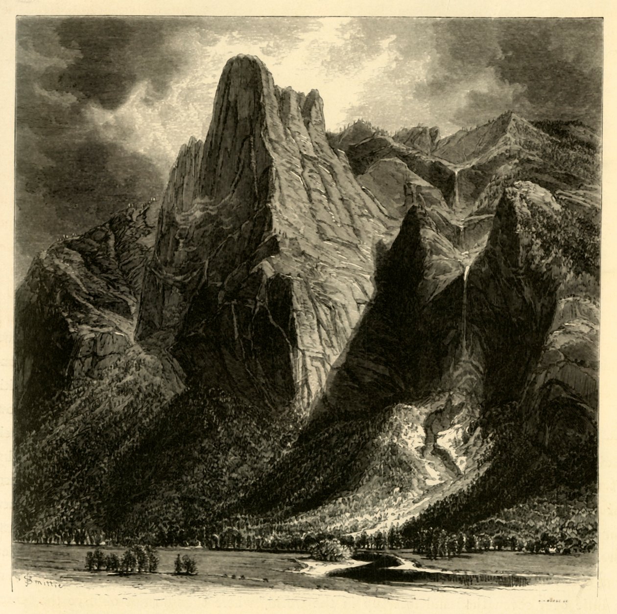 "Sentinel Rock and Fall", 1872. tekijältä W.H. Morse