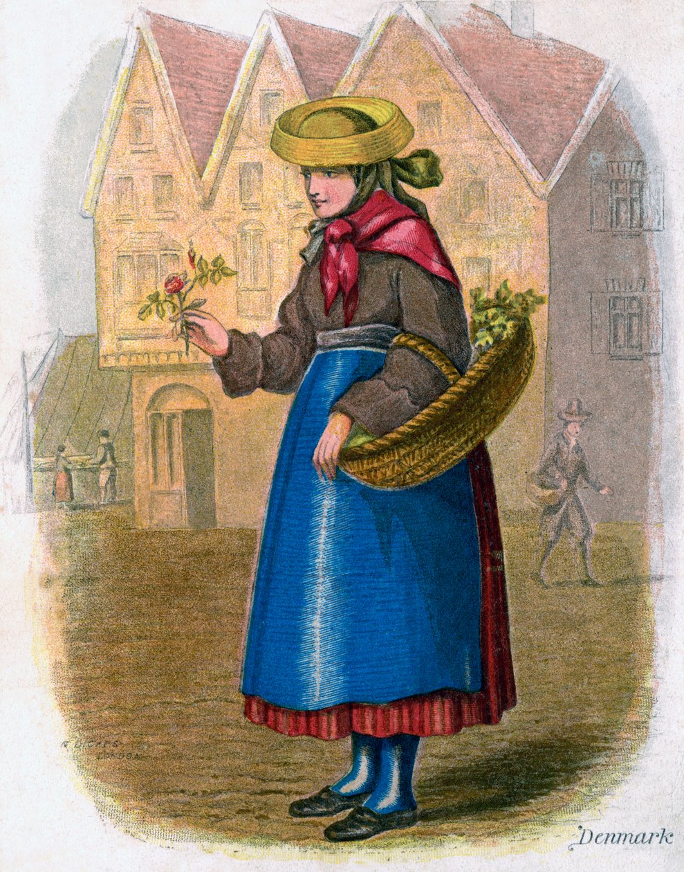 Tanskalainen nainen myy kukkia, 1809. tekijältä W. Dickes